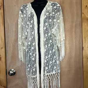 Lace kimono bathing suit cover